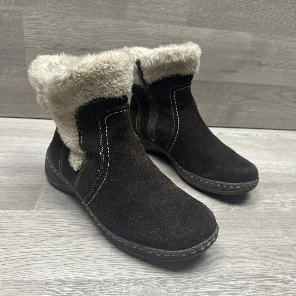 Baretraps Emily Brown Suede Leather Faux Fur Lined Boots Women Size 8M Very Nice
